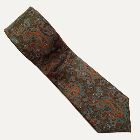 2/$30 MR BIG & TALL Brown Paisley Foulard Silk Tie - Picture 2 of 13